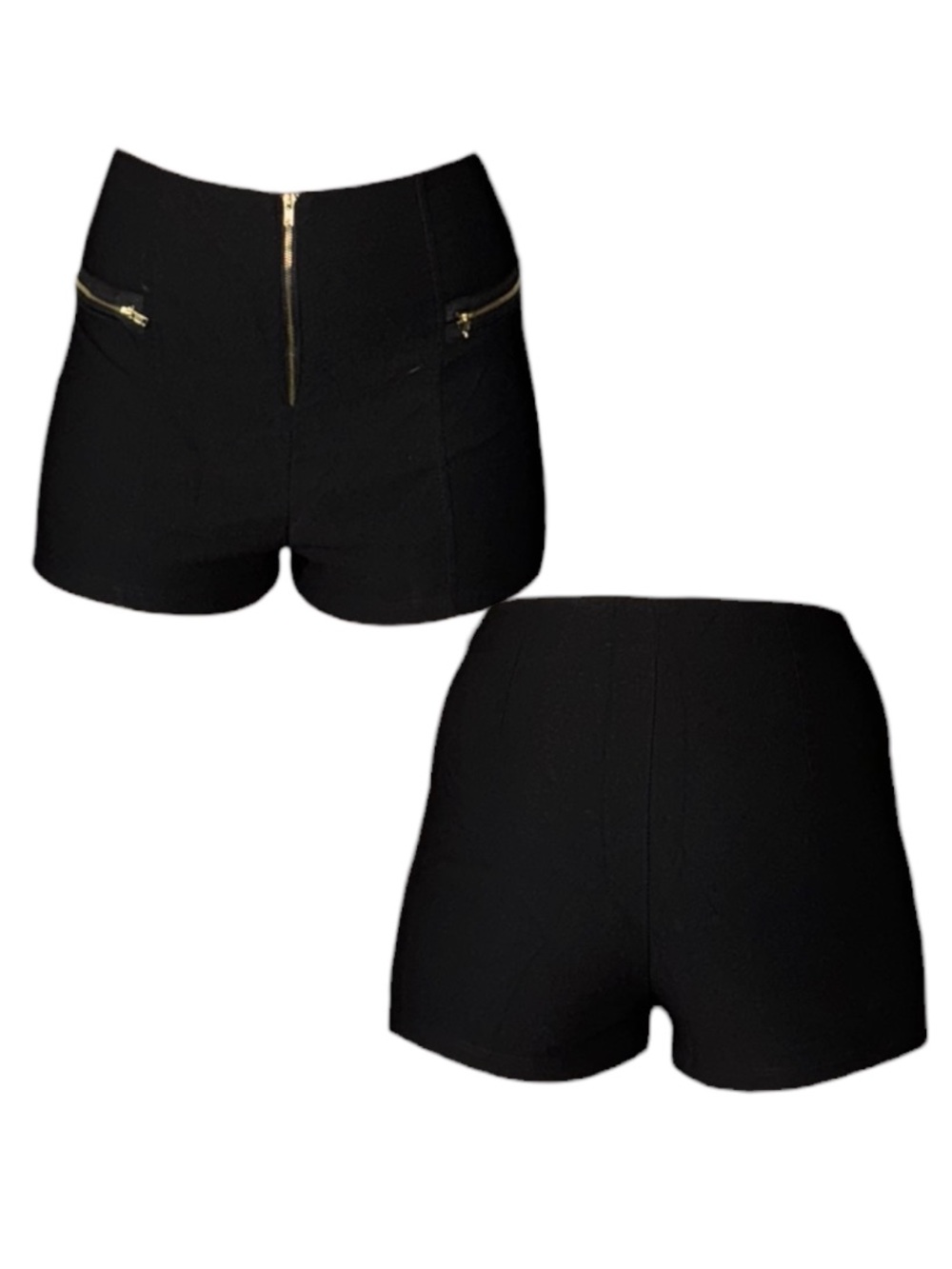 Lovely Day High-Waist Black Shorts with Gold Zipper Accents